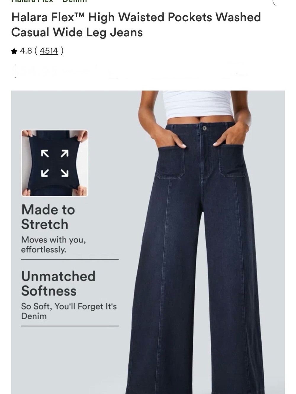 HALARA Wide-Leg High-Waist Jeans in Dark Blue